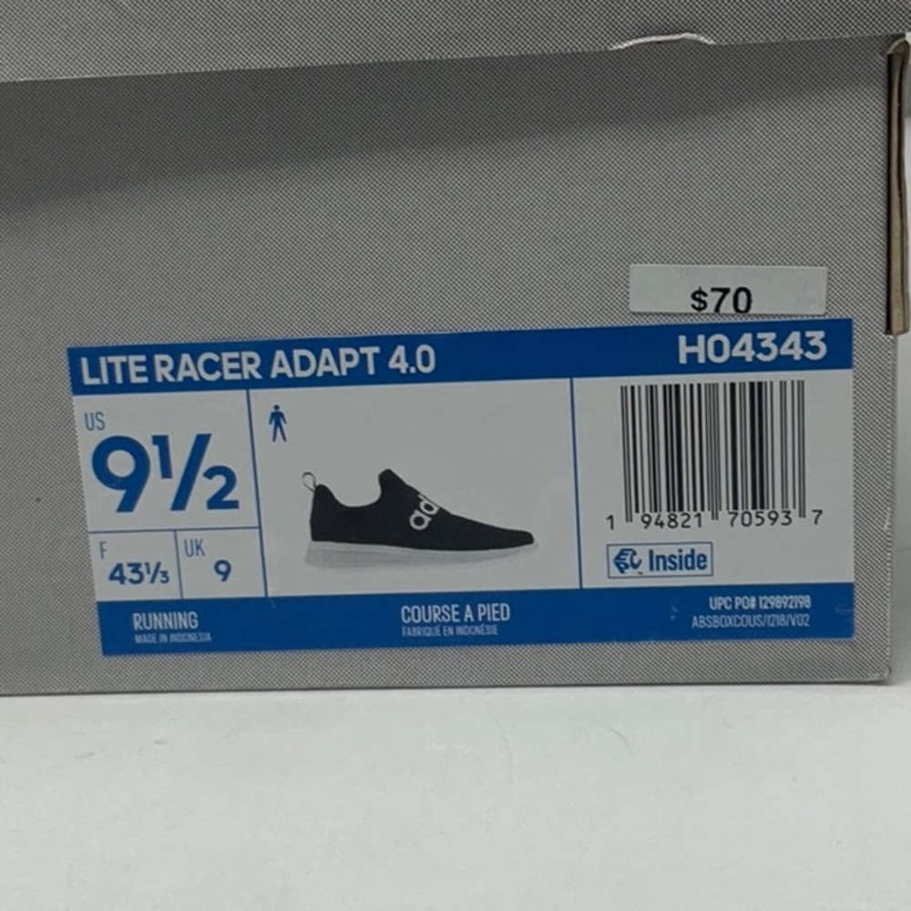 NWT Adidas men’s black/white Lite Racer Adapt 4.0 slip on running shoe, size 9.5 - Picture 9 of 10